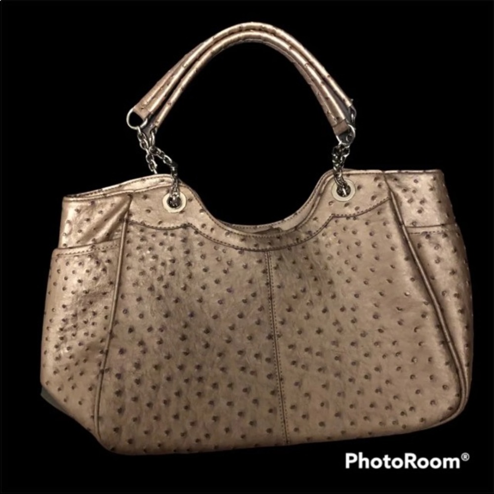 Faux leather purse - bronze colored,  ostrich design